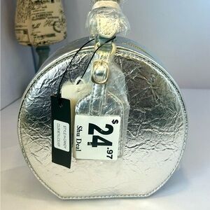 Metallic Silver Round Top Handle Bag Crinkle Texture H-CANDY New